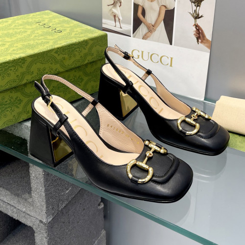 Gucci Womens Shoes Sandals Summer Design Luxury Brand Women's mid-heel slingback with Horsebit in black leather with Original Box Whatsapp 