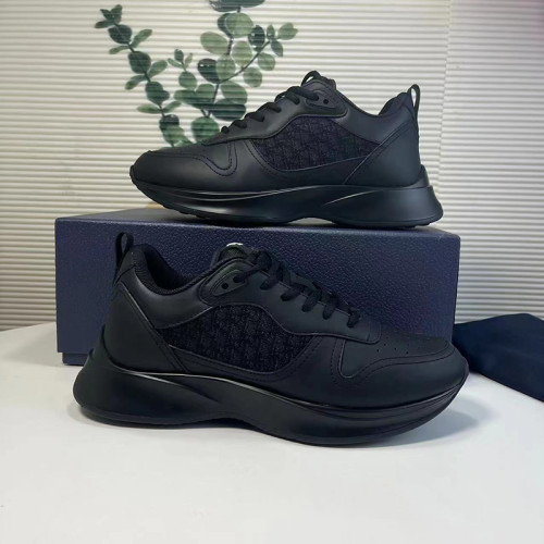 Dior Mens Shoes Luxury Sneakers B25 RUNNER SNEAKER Black Smooth Calfskin and Dior Oblique Jacquard with Original Box  