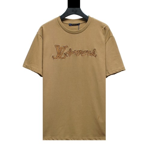 Louis Vuitton Luxury Brand Men Womens Short Sleeve T-Shirt Embroidered Signature Cotton T-Shirt   