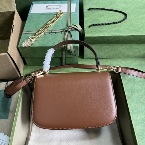 Gucci Womens Bags Shoulder Messenger Bag Luxury Brand Gucci Blondie small top handle bag in brown leather with Original Box  