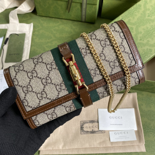 Gucci Womens Mens Bags Wallets Luxury Brand Gucci Jackie 1961 chain wallet with Original Box 652681 HUHHG 8565