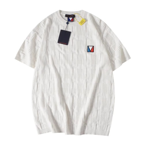 Louis Vuitton Luxury Brand Men Womens Short Sleeve T-Shirt Damier Jacquard Short-Sleeved Cotton Crewneck 1AFVRT   