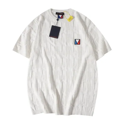 Louis Vuitton Luxury Brand Men Womens Short Sleeve T-Shirt Damier Jacquard Short-Sleeved Cotton Crewneck 1AFVRT   