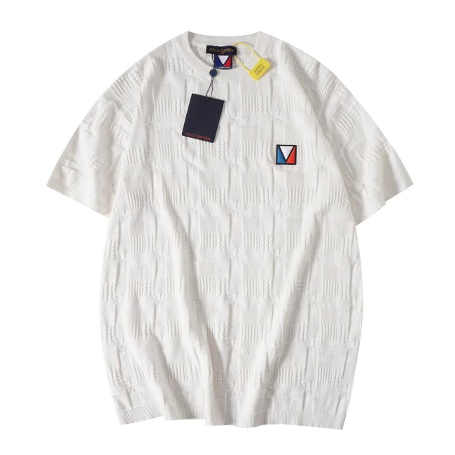Louis Vuitton Luxury Brand Men Womens Short Sleeve T-Shirt Damier Jacquard Short-Sleeved Cotton Crewneck 1AFVRT   