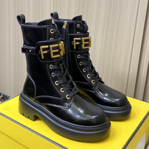 Fendi Womens Shoes Fashion Boots Luxury Brand Fendi Fendigraphy Black leather biker boots with Original Box 8T8355AKY6F1H1K