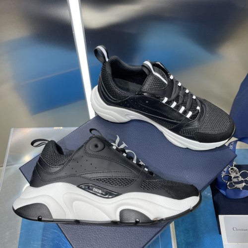 Dior Mens Shoes Sneakers Luxury Brand Breathable Design B22 SNEAKER Black Technical Mesh and Calfskin with Original Box 3SN231ZHM_H960