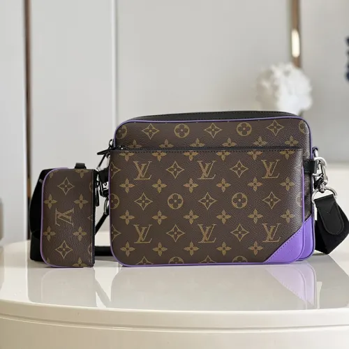Louis Vuitton Mens Shoulder Bags Luxury Brand Fashion Type TRIO MESSENGER M46266 Monogram Macassar coated canvas and Purple cowhide leather with Original Box