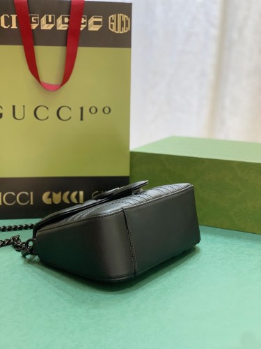 Gucci Womens Bags Shoulder Messenger Bag Luxury Brand GG Marmont mini top handle bag in black leather with Original Box 702563 DTDFV 1000