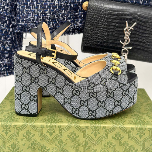 Gucci Womens Shoes Slippers 11cm High Heel Gucci Luxury Brand WOMEN'S HORSEBIT FLATFORM SANDAL with Original Box  