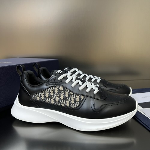Dior Mens Shoes Luxury Sneakers B25 RUNNER SNEAKER Dior Gray and White Smooth Calfskin with Beige and Black Dior Oblique Jacquard with Original Box  