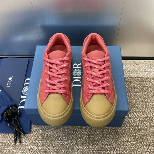 Dior Mens Shoes Sneakers DIOR AND STONE ISLAND B33 Sneaker-LIMITEDAND NUMBERED EDITION Red Dyed Cotton with Dior Oblique Motif 3SN303ZAM_H440 with Original Box