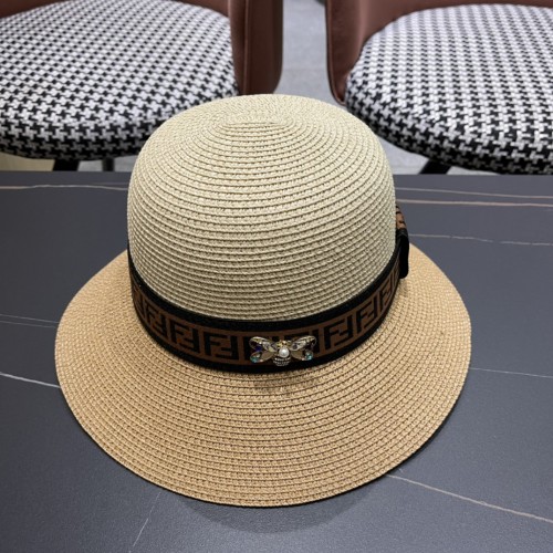 Fendi Womens Bucket Hat Straw Hat Luxury Brand Design Fendi Cap with Original Box  
