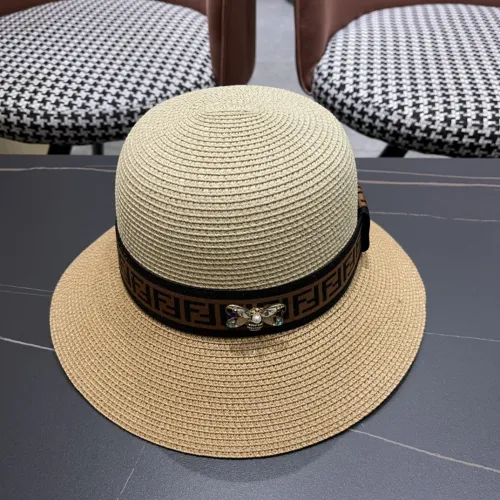 Fendi Womens Bucket Hat Straw Hat Luxury Brand Design Fendi Cap with Original Box  
