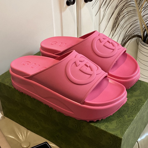 Gucci Womens Shoes Platform Slide Slippers Sandal Summer Design Luxury Brand Women's GG platform slide sandal with Original Box