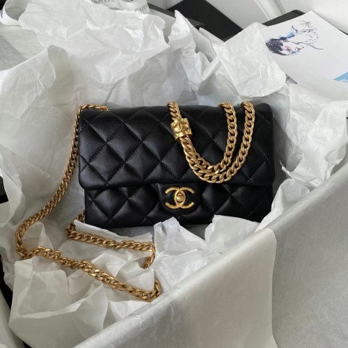 Chanel Womens Shoulder Bags Luxury Brand with Original Box Small Flap Bag With Top Handle Lambskin & Gold-Tone Metal Black