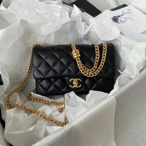 Chanel Womens Shoulder Bags Luxury Brand with Original Box Small Flap Bag With Top Handle Lambskin & Gold-Tone Metal Black