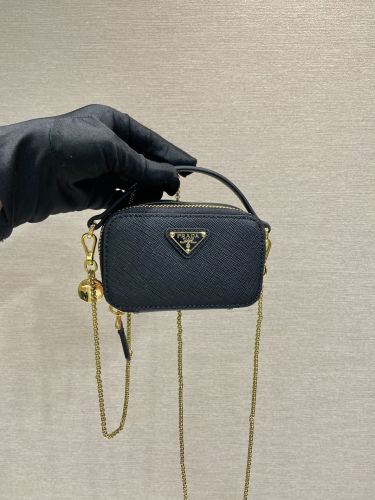 Prada Womens Shoulder Bags Luxury Brand Black Saffiano leather mini-pouch with Original Box 1NR025_QHH_F0002  