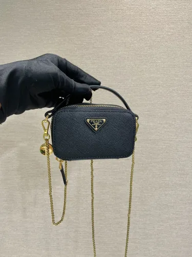 Prada Womens Shoulder Bags Luxury Brand Black Saffiano leather mini-pouch with Original Box 1NR025_QHH_F0002  
