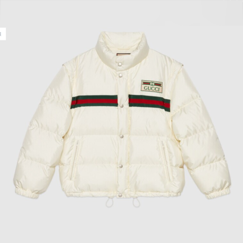Gucci Design Womens Winter Windprood Down Jackets Keep Warm 90% White Duck Down Padded nylon bomber jacket with Web in white 683216 Z8AQX 9133