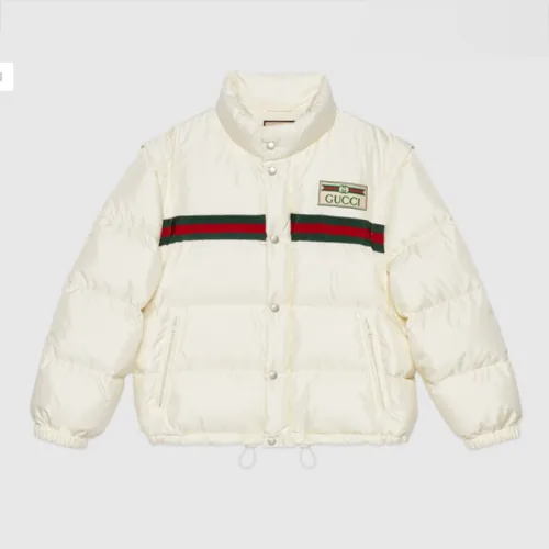 Gucci Design Womens Winter Windprood Down Jackets Keep Warm 90% White Duck Down Padded nylon bomber jacket with Web in white 683216 Z8AQX 9133