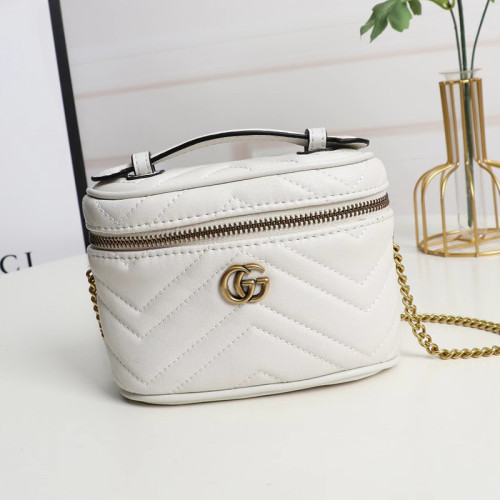 Gucci Womens Bags Shoulder Bag Luxury Brand GG Marmont mini top handle bag in white leather with Original Box  