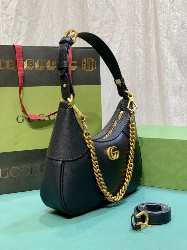 Gucci Womens Bags Shoulder Messenger Bag Luxury Brand Gucci Aphrodite small shoulder bag in black leather with Original Box 731817 AAA9F 1000