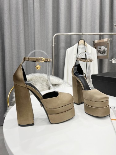 Versace Brand Womens Sandals Shoes Pumps Leather Big Size LA MEDUSA LEATHER PUMPS with 5cm High Platform and 15cm Heel Design  