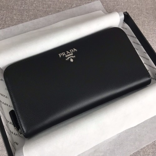 Prada Womens Bags Clutch Wallets Black Large Saffiano Leather Wallet with Original Box 1ML506_QWA_F0002
