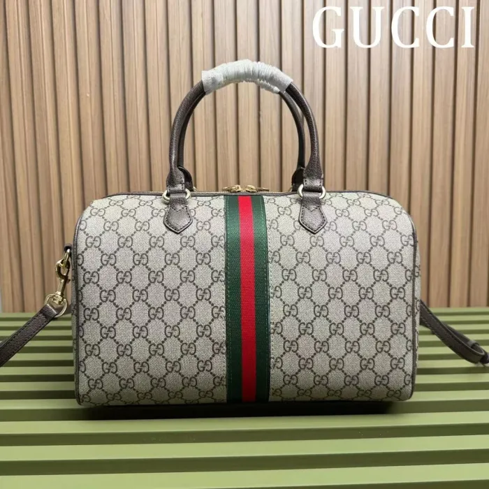 Gucci Mens Womens Bags Handbags Keepall Design Luxury Brand Ophidia medium top handle bag in beige and ebony canvas 772065 96IWG 8745 without Original Box