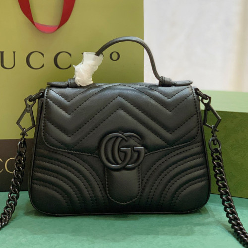 Gucci Womens Bags Shoulder Messenger Bag Luxury Brand GG Marmont mini top handle bag in black leather with Original Box 702563 DTDFV 1000