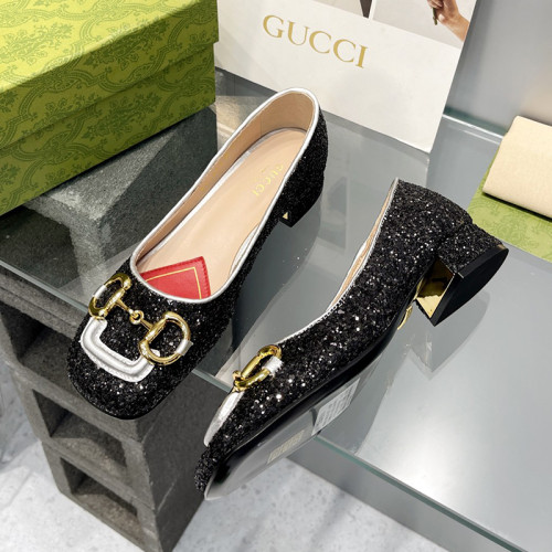 Gucci Womens Shoes Pumps Luxury Brand Women's Low-Heel Pump With Horsebit In Leather 2.5cm Heel with Original Box 694855 BNC00 5815