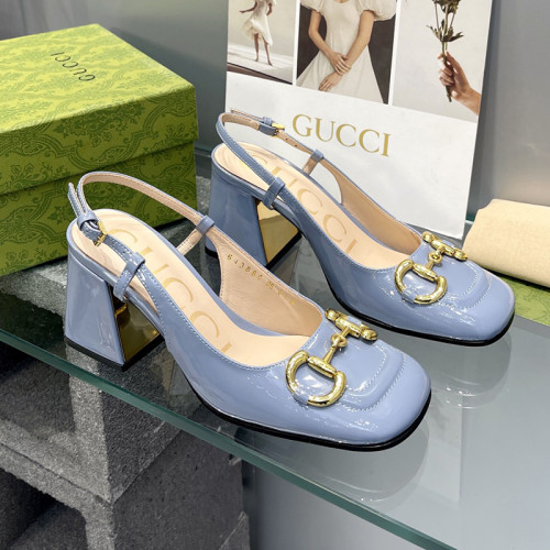 Gucci Womens Shoes Sandals Summer Design Luxury Brand Women's mid-heel slingback with Horsebit in leather with Original Box Whatsapp 