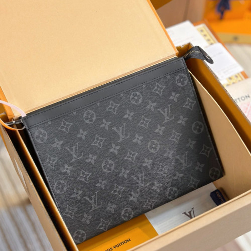 Louis Vuitton Mens Bags Clutch Luxury Brand Fashion Type Monogram Eclipse POCHETTE VOYAGE MM M61692 with Original Box