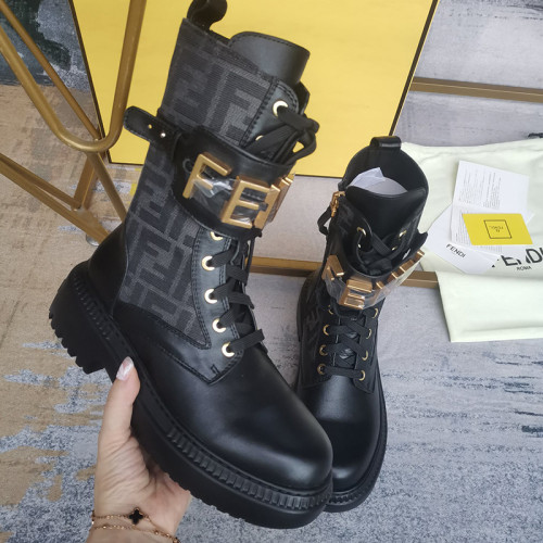 Fendi Womens Shoes Fashion Boots Luxury Brand Fendi Fendigraphy Black leather biker boots with Original Box 8T8355AKY6F1H1K