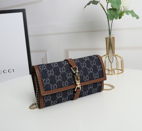 Gucci Womens Mens Bags Wallets Luxury Brand Gucci Jackie 1961 chain wallet with Original Box 652681 2KQGG 8375