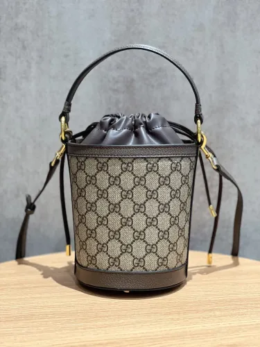 Gucci Womens Bags Shoulder Handbags Luxury Brand Ophidia mini bucket bag in Beige GG Supreme Fabric  