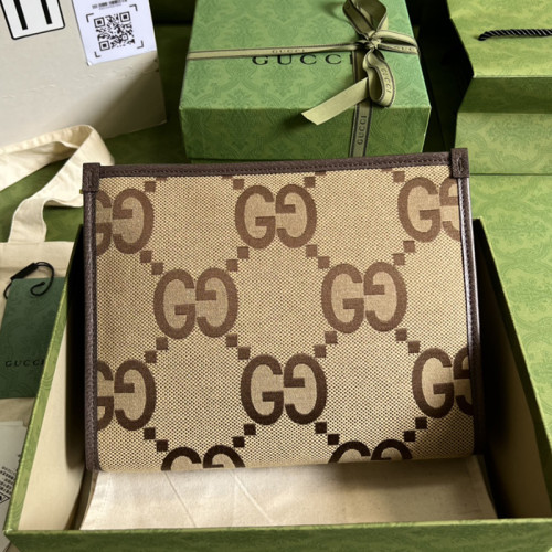 Gucci Womens Mens Unisex Bags Clutch Luxury Brand Jumbo GG pouch in camel and ebony GG canvas 699318 UKMBG 2572【Whatsapp +1-3239614486】