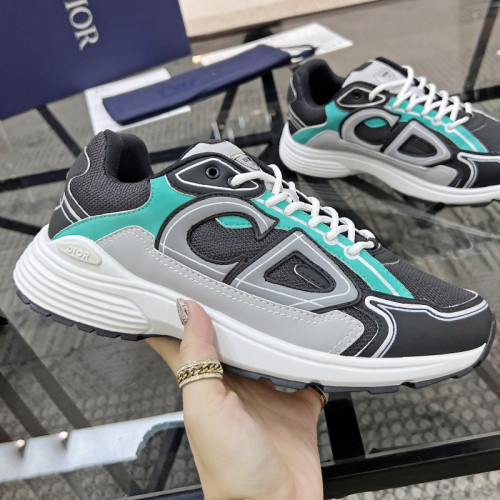 Dior Mens Shoes Sneakers Luxury Brand B30 SNEAKER Anthracite Gray Mesh and Black, Green and Dior Gray Technical Fabric with Original Box 3SN279ZRB_H866
