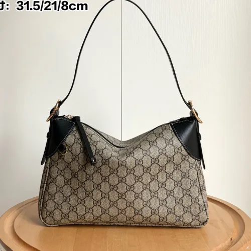 Gucci Womens Bags Shoulder Handbag Luxury Brand GG Emblem medium shoulder bag in beige and Black Handbag,Shoulder Bag Handbags