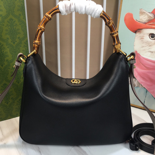 Gucci Womens Bags Shoulder Handbags Luxury Brand Gucci Diana medium shoulder bag in black leather  
