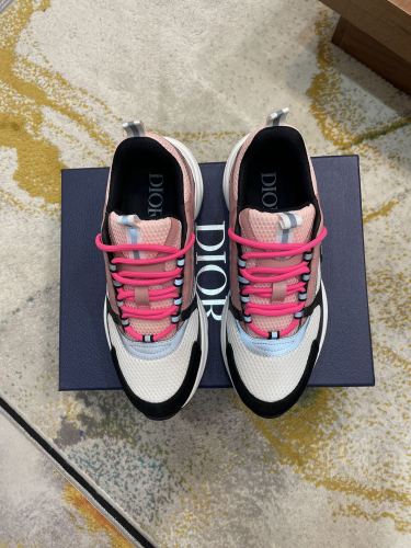 Dior Mens Shoes Sneakers Luxury Brand Breathable Design B22 SNEAKER Pink and White Technical Mesh with Pink and Black Calfskin with Original Box  