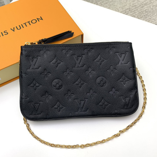 Louis Vuitton Womens Bags Clutch Wallets Luxury Brand Fashion Shoulder Bags DOUBLE ZIP POCHETTE with Original Box M68568 Black Monogram Empreinte embossed supple grained cowhide leather