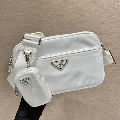 Prada Mens Womens Bags Shoulder Bag Luxury Brand White Re-Nylon shoulder bag with Original Box 1BC167_RV44_F0009_V_B1M