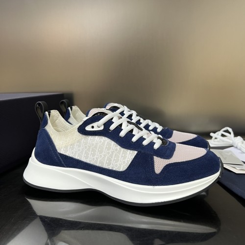 Dior Mens Shoes Luxury Sneakers B25 RUNNER SNEAKER Dior Gray and White Smooth Calfskin with Beige and Black Dior Oblique Jacquard with Original Box  