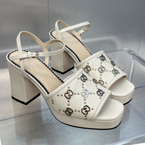 Gucci Womens Shoes Sandals 8.5cm Heel Luxury Brand with Original Box 719844 C9D00 9022 Women's Interlocking G studs sandal in leather Whatsapp 