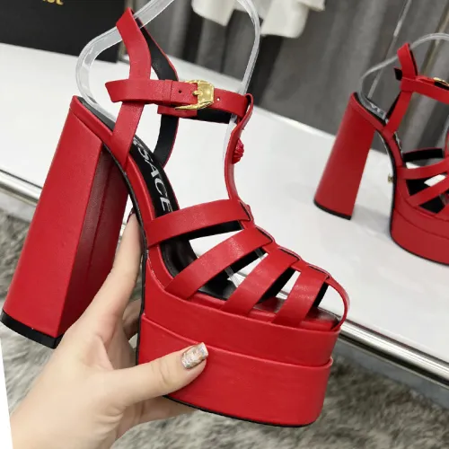 Versace Brand Womens Sandals Shoes Pumps Leather Big Size LA MEDUSA LEATHER PUMPS with 5cm High Platform and 15cm Heel Design  