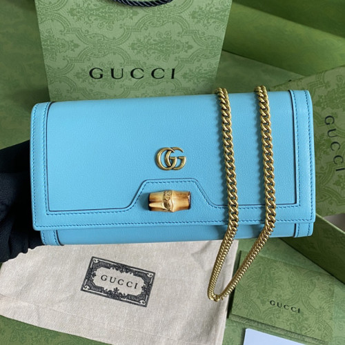 Gucci Womens Mens Bags Wallets Luxury Brand Gucci Diana chain wallet with bamboo in leather with Original Box 658243 17Q0T 9022