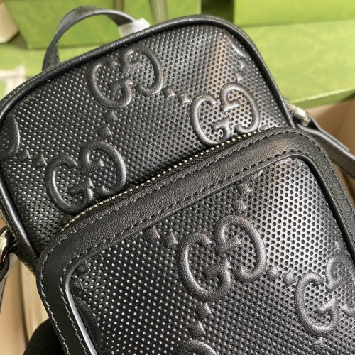 Gucci Womens Mens Bags Shoulder Bags Luxury Brand GG embossed mini bag in black leather with Original Box 658553 1W3AN 1000