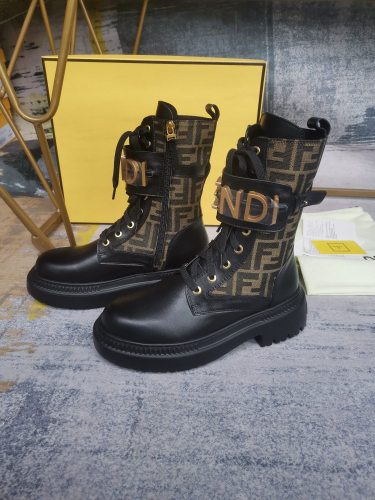 Fendi Womens Shoes Fashion Boots Luxury Brand Fendi Fendigraphy Black leather biker boots with Original Box 8T8355AKY6F1H1K