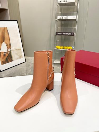 Valentino Garavani Women Fashion Ankle Boots Luxury Brand Vlogo Signature Calfskin Combat Boot with Original Box 6cm Heel